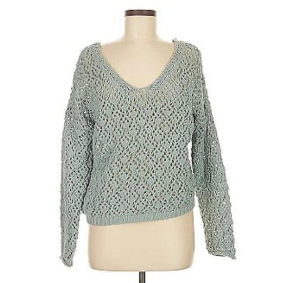 ARTELIER by Nicole Miller Sky Blue Scoop-Neck Open-Knit Long Sleeve Sweater S - Picture 1 of 8